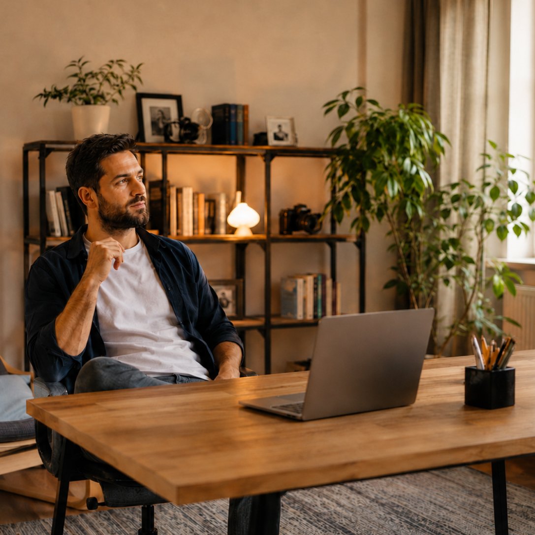 Freelancer working in a calm home office